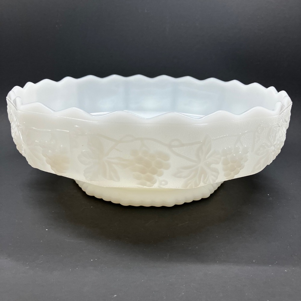 Anchor Hocking Serving Bowl Fire-King 8.5in Milk White Vintage Grape Pattern